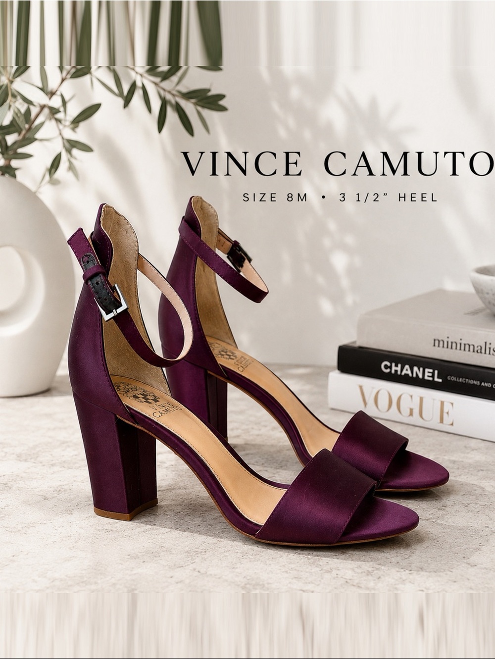 Vince Camuto Plum Block Heel Sandals Size 8 Ankle Strap Heels